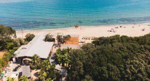 Le Campo Mare on the beach from above, seaside restaurant in Corsica