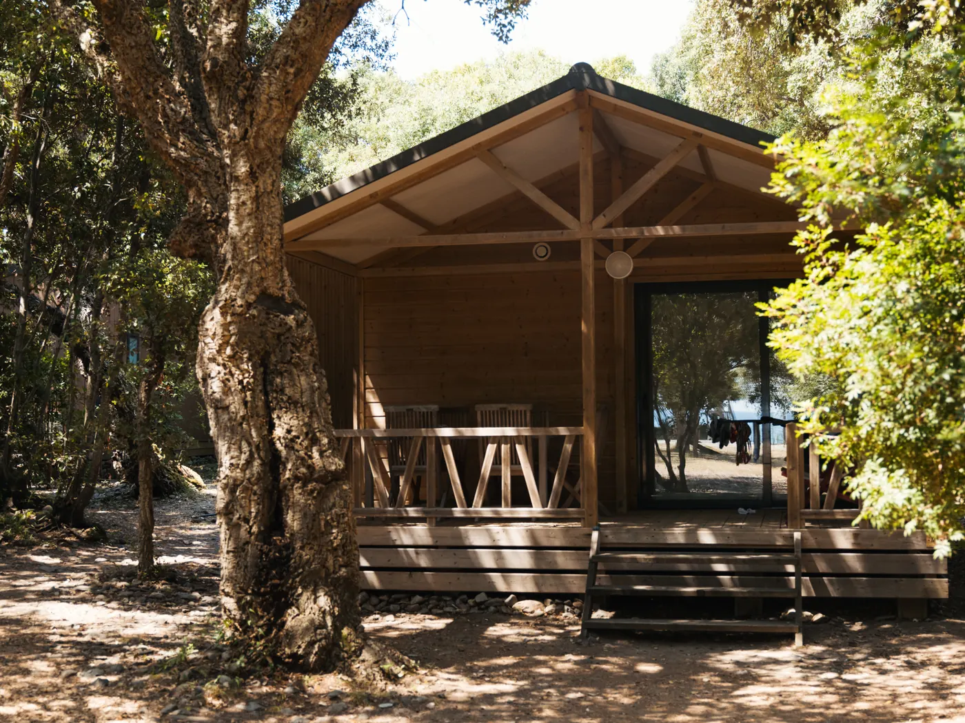 Bungalow en bois dans la pinède du camping Le Campoloro